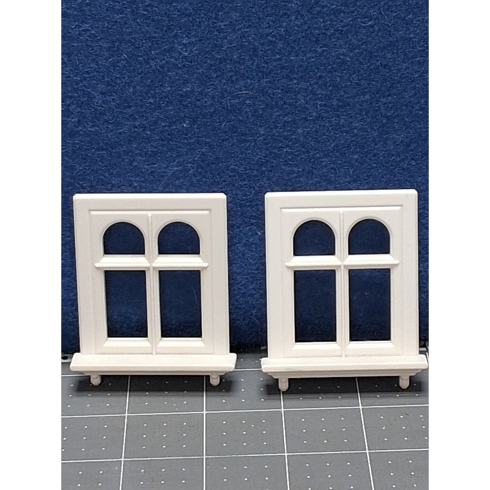 Calico Critters Dollhouse Windows Off White Arched Floral Replacement Set of 2
